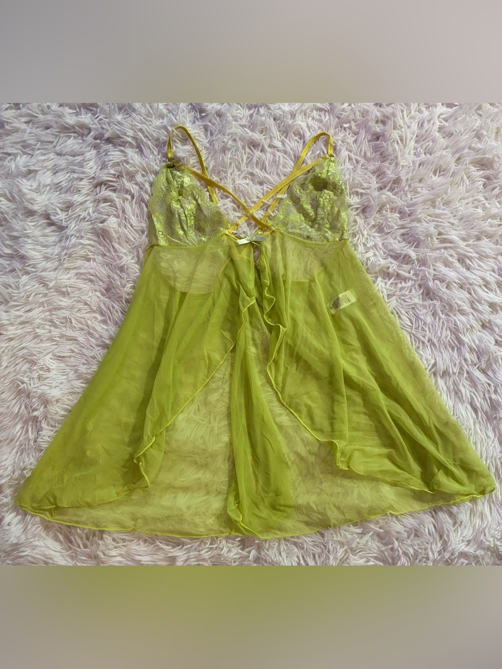 Y2K Tinkerbell Pixie Enchanted Fairy Lingerie Babydoll Slip Mesh Lime Green OS